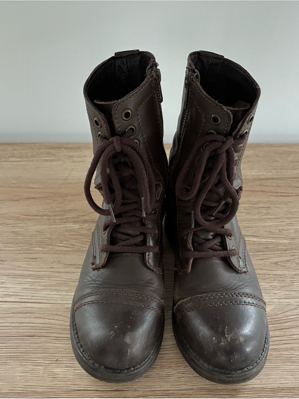 Steve Madden Chocolate Brown Lace-Up Combat Boots